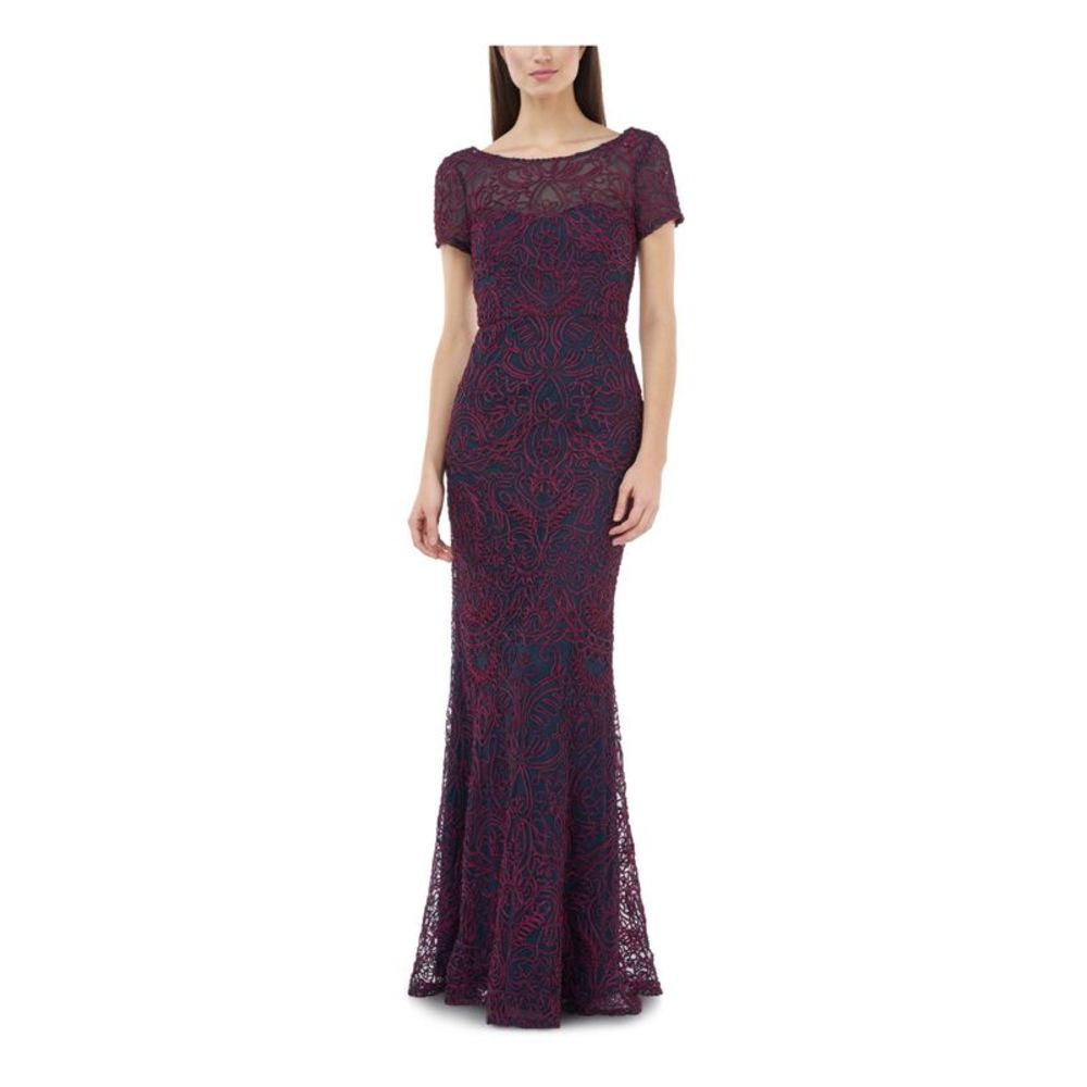 JS COLLECTION Womens Burgundy Soutache Embroidery Evening Mermaid Dress 4
